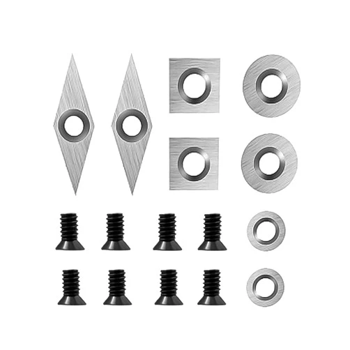 Preshwous 8Pcs Carbide Cutters Replacement Inserts Set for Wood Lathe Turning Tools, Hand Held Carbide Cutters Inserts Set with 11mm Square,12mm&8.9mm Round, 28x10mm Sharp Point