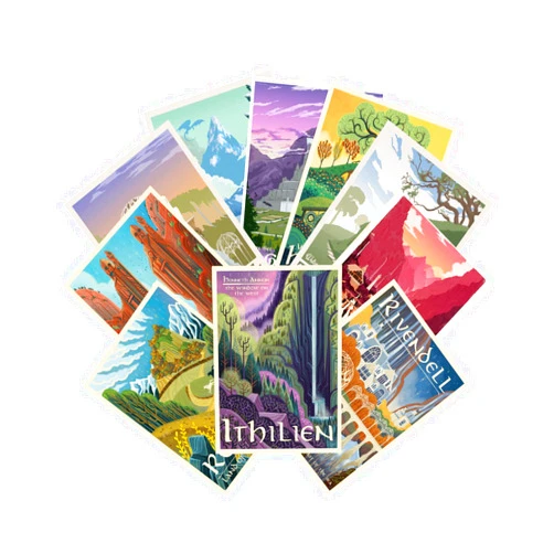 LIAUMO 12pcs Travel Middle Earth Landscape Posters, Nordic Painting Wall Art Collage Kit, Home Bar Office Decal,Birthday Holiday Gifts Unframed paper 11.2x16.5inch