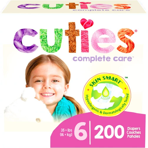 Cuties | Skin Smart, Absorbent & Hypoallergenic Diapers with Flexible & Secure Tabs | Bulk Case | Size 6 | 200 Count