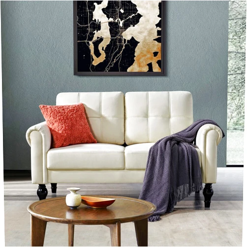Husbedom 60.6 Inches Loveseat Sofa, Velvet Small Couches for Small Spaces, Comfy Couch for Living Room, Bedroom, Apartment, Studio, Cream Beige Couch