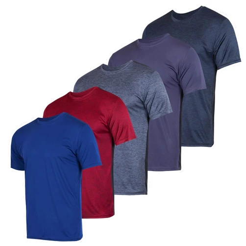 Real Essentials 5 Pack: Men’s Short Sleeve Dry Fit Active Crew Neck T Shirt - Athletic Running Gym Workout Tee Tops