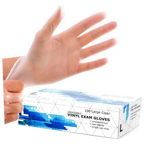 Dre Health Powder Free Disposable Gloves Large -100 Pack -Clear Vinyl Medical Exam Gloves