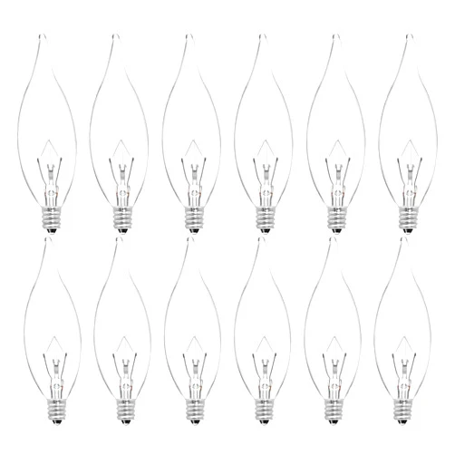 CYLYT 12-Pack E12 Incandescent Candle Light Bulbs 40W Warm White 2500K, 380 Lumen Dimmable Chandelier Light Bulbs for Ceiling Fan, Pendants or Outdoor, CA10 Clear Candelabra Base Bulbs