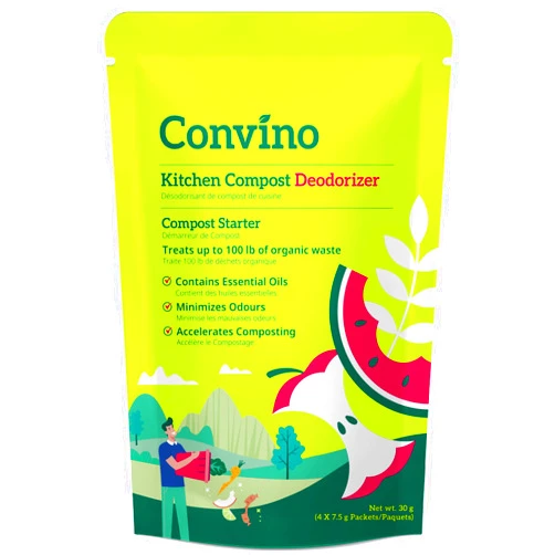 Convino A Compost Starter/Accelerator Which Help to Reduce Kitchen Waste Odor and Convert Yard Waste to Fertile Humus for All Composting Systems. Comes in 1 Package That Contains 4 Packets Inside
