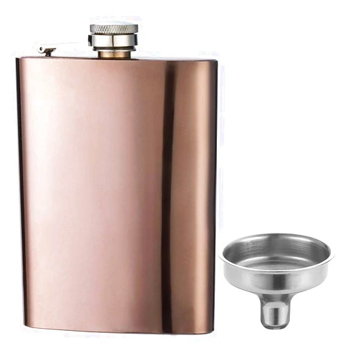 YFS Stainless Steel 8OZ Hip Flask, Rose Gold Flasks for Liquor with Funnel, Promotion Gifts for Men