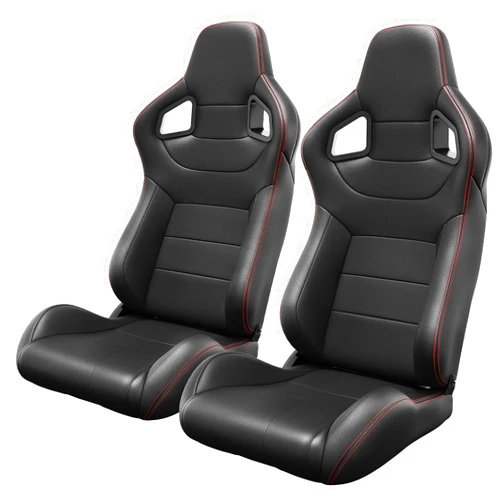 Hmluxury 2 Pieces Universal Bucket Racing Seats, PVC Leather Bucket Seats with Dual Sliders, Reclinable Carbon Look for Driver and Passenger Side (Black A)