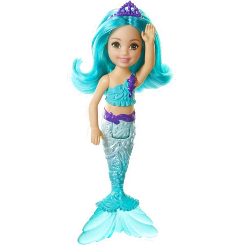 Barbie Dreamtopia Chelsea Mermaid Doll with Teal Hair & Tail, Royal Headband Accessory, Small Doll Bends at Waist