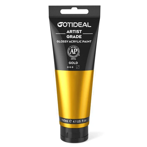 GOTIDEAL Acrylic Paint Metallic Gold 24K Tubes(120ml, 4.1 oz) Non Toxic Non Fading,Rich Pigments for Painters, Adults & Kids, Ideal for Canvas Wood Clay Fabric Ceramic Craft Supplies (Gold)