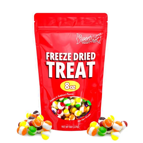 SWEETSIDE CANDY CO. Freeze Dried Candy Skittles - Assorted Original Flavors Snack - Orange, Lemon, Grape, Strawberry and Lime, Perfect for Holidays, Traveling, Camping or as a Sweet Treat Gift, (8oz)