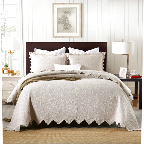 CCUNSZI Bedspread Quilt Set Full/Queen King Size-3 Piece Luxury Soft & Lightweight Bedding for All Seasons,100% Cotton Reversible Coverlet Warm Bedding Set,Beige,230x250cm
