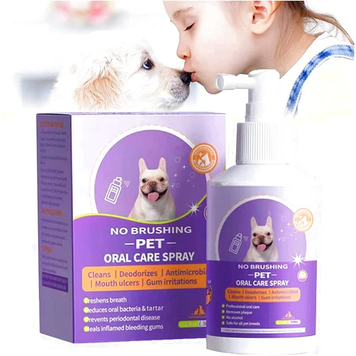 Baicai Pet Clean Teeth Spray, Teeth Cleaning Spray for Dogs & Cats, Targets Tartar & Plaque, Eliminate Bad Breath, Without Brushing