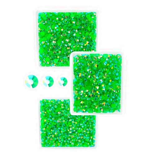 Qiipii Green AB Resin Rhinestones for Crafting 3mm 4mm 5mm Dark Green AB Flatback Jelly Stones Bulk SS10 SS16 SS20 Non-Hotfix Diamonds Crystals Gems for Nails Face Eyes Makeup Body Tumblers DIY Crafts