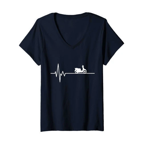 Moped Mofa Zubehör Geschenke für Mopedfahrer Womens Scooter Heartbeat Moped Driver ECG Pulse Scooter Moped V-Neck T-Shirt