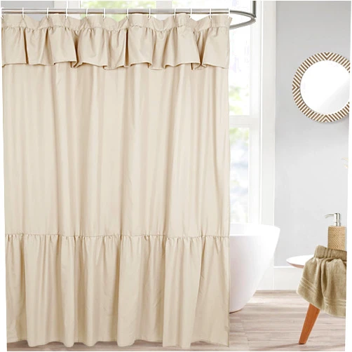 DOSLY IDÉES Ruffled Farmhouse Shower Curtain,Camel Fabric,Country and Chic Style,72x72 in