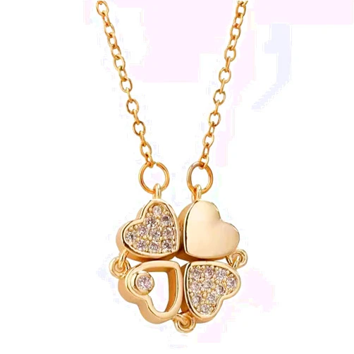 FEITIANWUGONG Titanium Steel Four Leaf Clover Necklace Magnetic Folding Love Chain 40 cm ten 5 cm extension chai