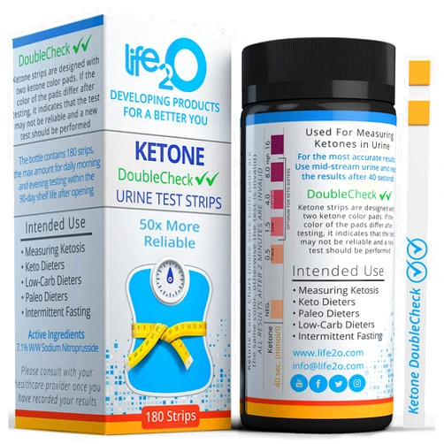 Life2O DoubleCheck ✓✓ Ketone Test Strips 180ct, 50x More Dependable Keto Test, Ketosis Test Strips for Urine, Ketones Urinalysis Urine Test Strip for Ketogenic, Low-Carb, Paleo & Atkins Diets