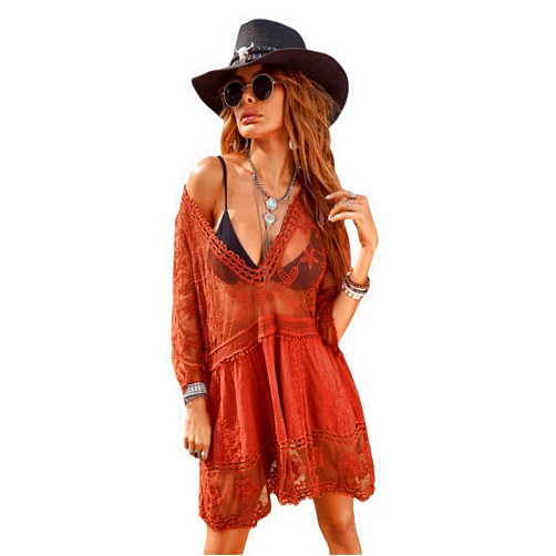 MakeMeChic Women's Short Sleeve Plunging Beach Cover Up Dress Swimsuit Cover Up