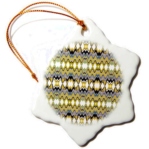 3dRose 3 inch Snowflake Porcelain Ornament - Golden Paisley Decorative