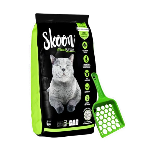Skoon All-Natural Cat Litter + Pooper Skooper, Non-Tracking, Non-Clumping, Low Maintenance, Eco-Friendly - Absorbs, Locks and Seals Liquids for Best Odor Control