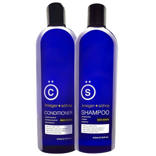 Krieger + shne k+s Shampoo and Conditioner Bundle, Man Series, Contains Tea Tree Oil, for All Hair Types, 2x 16oz bottles