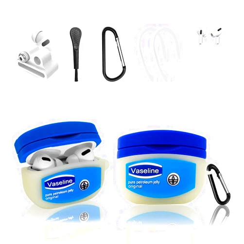 PUPAINT WQNIDE Blue Bottle Case,6in1 Accessories Set Silicone Protective Cover,Cute 3D Fashion Fun Character Design,with Keychain Kids Women Men for Airpods Pro Case -2019 (Vaselin)