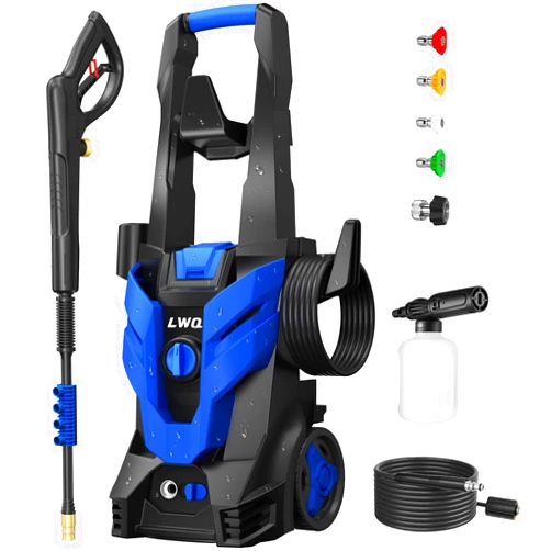 LWQ Electric Pressure Washer, 4200 PSI 2.5 GPM Power Washer with 4 Quick Connect Nozzles, High Pressure Cleaning Machine with Foam Cannon for Cars/Fences/Driveways/Patios/Home Cleaning