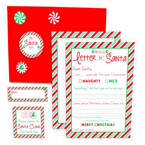 Amanda Creation Official Letter to Santa Kit, 4 5x7 Keep Precious Fleeting Moments Alive Premium Christmas Keepsakes Last Generations Fill in Cards, Holiday Envelopes, Stickers, Return Address Labels
