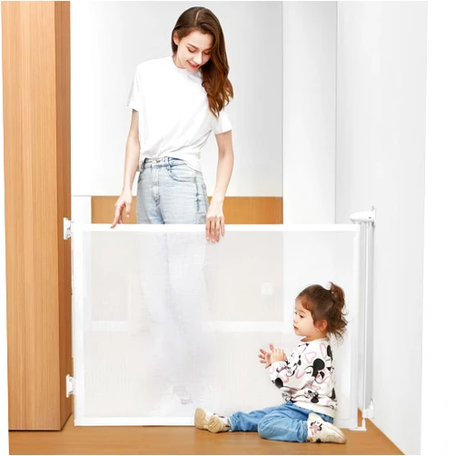 Aonesn Punch-Free Install Retractable Baby Gate, Child Gate Stair Gates, 33