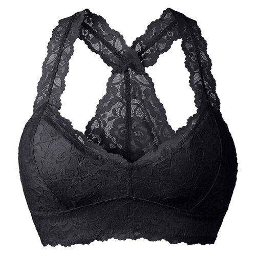 YIANNA Women Floral Lace Bralette Padded Breathable Sexy Racerback Lace Bra