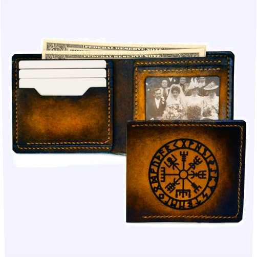 Handmade MerlionH - Vegvisir Compass Rune Leather Wallet | Handmade Leather Wallets | Personalised Leather Wallet | Anniversary Presents