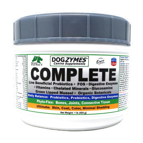 Dogzymes Complete - Probiotics, prebiotics, Glucosamine, Chondroitin, MSM and Hyaluronic Acid, Complete Skin and Coat Care (1 Pound)