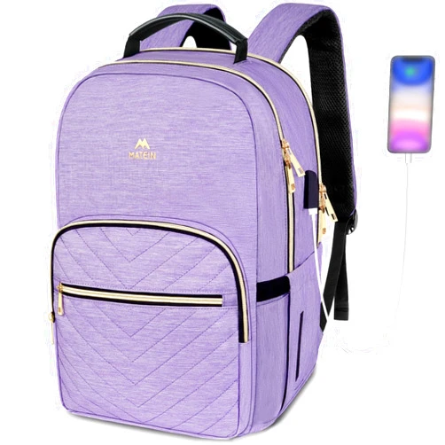 MATEIN 17 Inch Laptop Backpack, Womens Travel Laptop Backpack, Large Water Resistant College Teacher Nurse Work Bag Lightweight Daypack Computer Bagpack with USB Charging Port, Purple