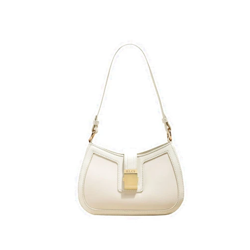 IELGY Stylish and Chic PU Top-handle Bag with Large Capacity and Half-moon Shape in Beige Black