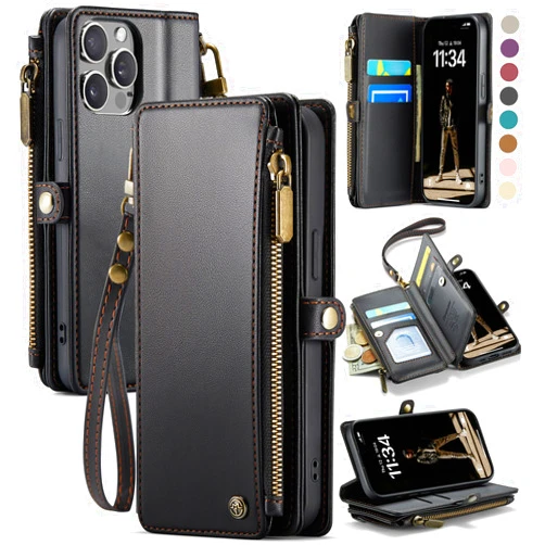 Defencase Compatible with iPhone 14 Pro Case Wallet with RFID Blocking Card Holder for Women Men, Soft PU Leather Magnetic Snap Flip Zipper Strap Wallet Phone Case Fit for iPhone 14 Pro 6.1