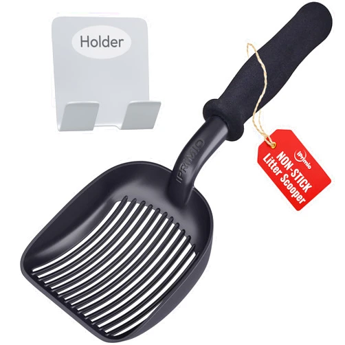 iPrimio Monster Cat Litter Scoop with Easy Grip Soft Foam Handle for Sore Hands - (Large Black) - Fast Sifter/Deep Shovel. Patented Cat Litter Scooper - Kitty Litter Box Accessory