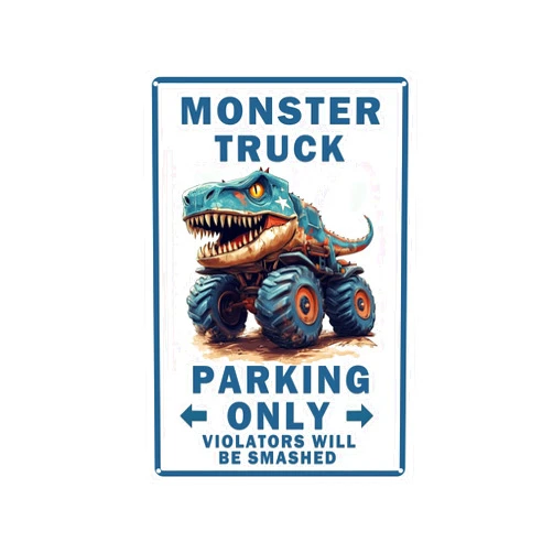 AWISZZZ Funny Boys Room Decor Monster Truck Parking Only Metal Tin Sign Bedroom Wall Decorations Birthday Party Accessories Signs Posters Gifts for Kids 8x12 in