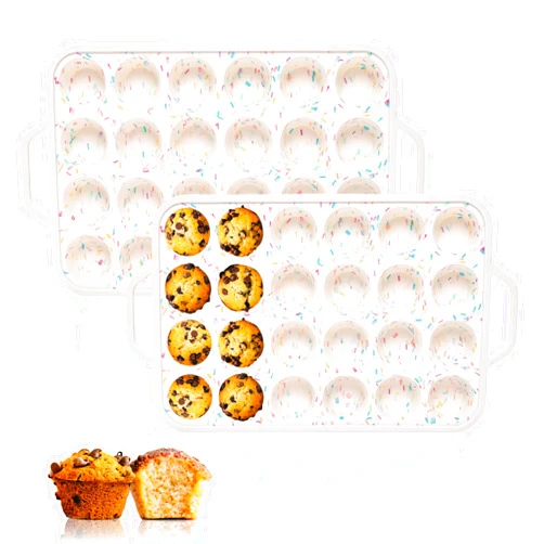IArtker Silicone Mini Muffin Pan, Reinforced Stainless Steel Frame 24 Cups Muffin Baking Mold, Non-stick Bakeware Durable Baking Mold Cupcake Molds,Dishwasher Safe,BPA Free, 2 Pack
