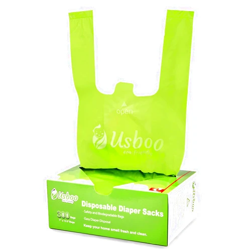 USBOO Baby Disposable Diaper Bags,300 Count Oxo-Biodegradable Diaper Sacks,Easy-Tie Handles,Diaper Disposal or Pet Waste Bags, Unscented