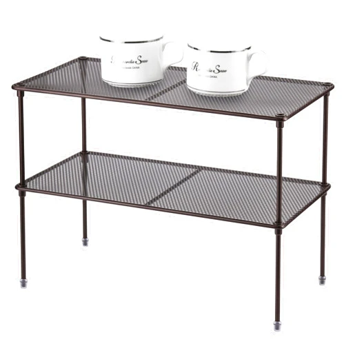 Lonian 2-Pack Kitchen Cupboard Shelf Organizer for Cabinet, Expandable & Stackable Counter Cupboard Organiser, Storage Rack for Bathroom, Kitchen, Laundry Room (Brown), LN-HK-0122