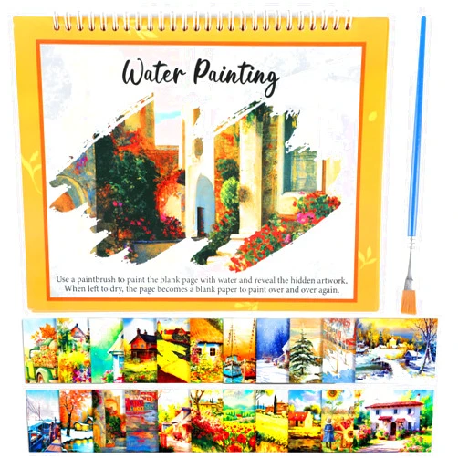 ZOIIWA Dementia Products for Elderly Reusable Water Painting Toys Country Life Water Doodle Coloring Book with A Painting Brush for Adults Seniors Drawing Activities Gift for Dementia Alzheimer