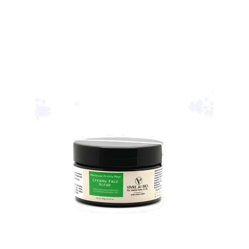 Vivre Au Bio 100% Natural Whipped Creamy Face Scrub Infused with Moroccan Prickly Pear 100g. Formulated in Sweden & Made in Morocco with 100% Moroccan Sourced Ingredients. ISO & GMP Certified.