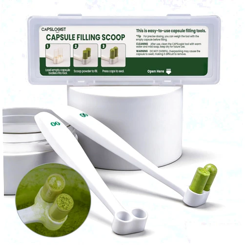 CAPSLogist Capsule Filler Tools for Size 00, 2 Pack Lab Spoons Tool, Make Your Own Capsules Easier and Faster - Use with Empty Gelatin or Vegetarian Caps