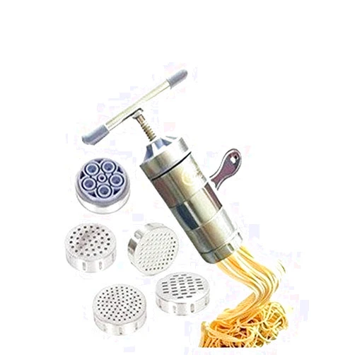 NEWCREATIVETOP Stainless Steel Manual Noodles Press Machine Pasta Maker with 5 Noodle Mould