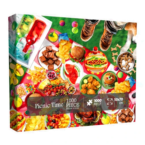 Larkipuzz Funny Food Camping Picnic Puzzles for Adults 1000 Pieces, Summer Dog Baseball Jigsaw Puzzles, Animal Colorful Pizza Candy Fruit Puzzle