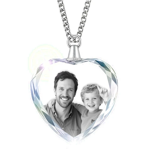 JONZIN Custom Photo Necklace with Picture Inside, Personalized 3D Crystal Picture Necklace Engraved Heart Pendant Memorial Gifts for Women Girlfriend on Birthday Valentines Day