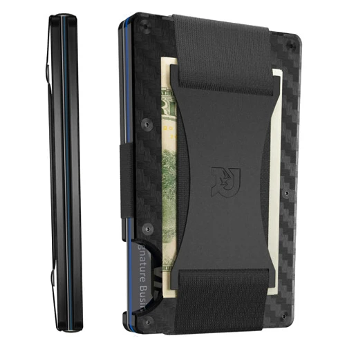 The Ridge Men's Minimalist Slim Wallet - RFID Blocking Front Pocket, Credit Card Holder - Aluminum Metal, Small Men's Wallet with Money Belt, Carbon, Money Clip