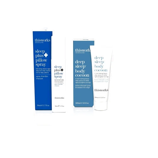 THISWORKS Sleep Plus+ Bedtime Bundle: Sleep Plus+ Pillow Spray & Body Cocoon Lotion, Natural Restfulness (1.7 fl oz & 3.3 fl oz)