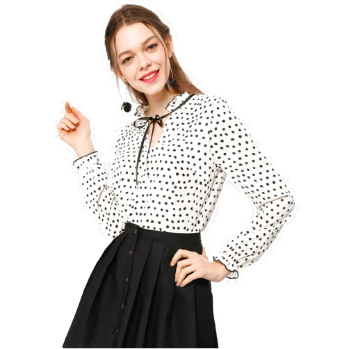 Allegra K Women's Bow Tie Neck Blouse Ruffled Collar Printed Long Sleeve Vintage Top