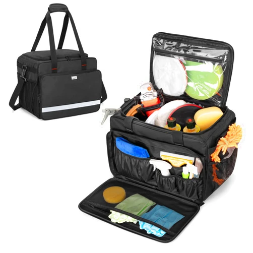 samdew Large Detailing Bag, Detail Organizer for Auto Detailing Supplies Storage, Car Cleaning Caddy for Vehicle Wash Tools, Car Care Box for Detailing Bottles, Towel, Buffer and More, Bag Only