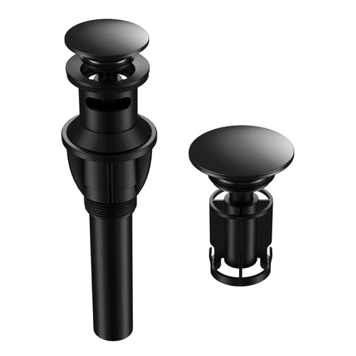 Hurran Bathroom Sink Drain with Overflow, Hurran Matte Black Universal Bathroom Sink Stopper for Bathroom Vanity Vessel Sink, Rapid Draining Plastic Pop-up Sink Drain with Hair Catcher Anti-Clog Strainer